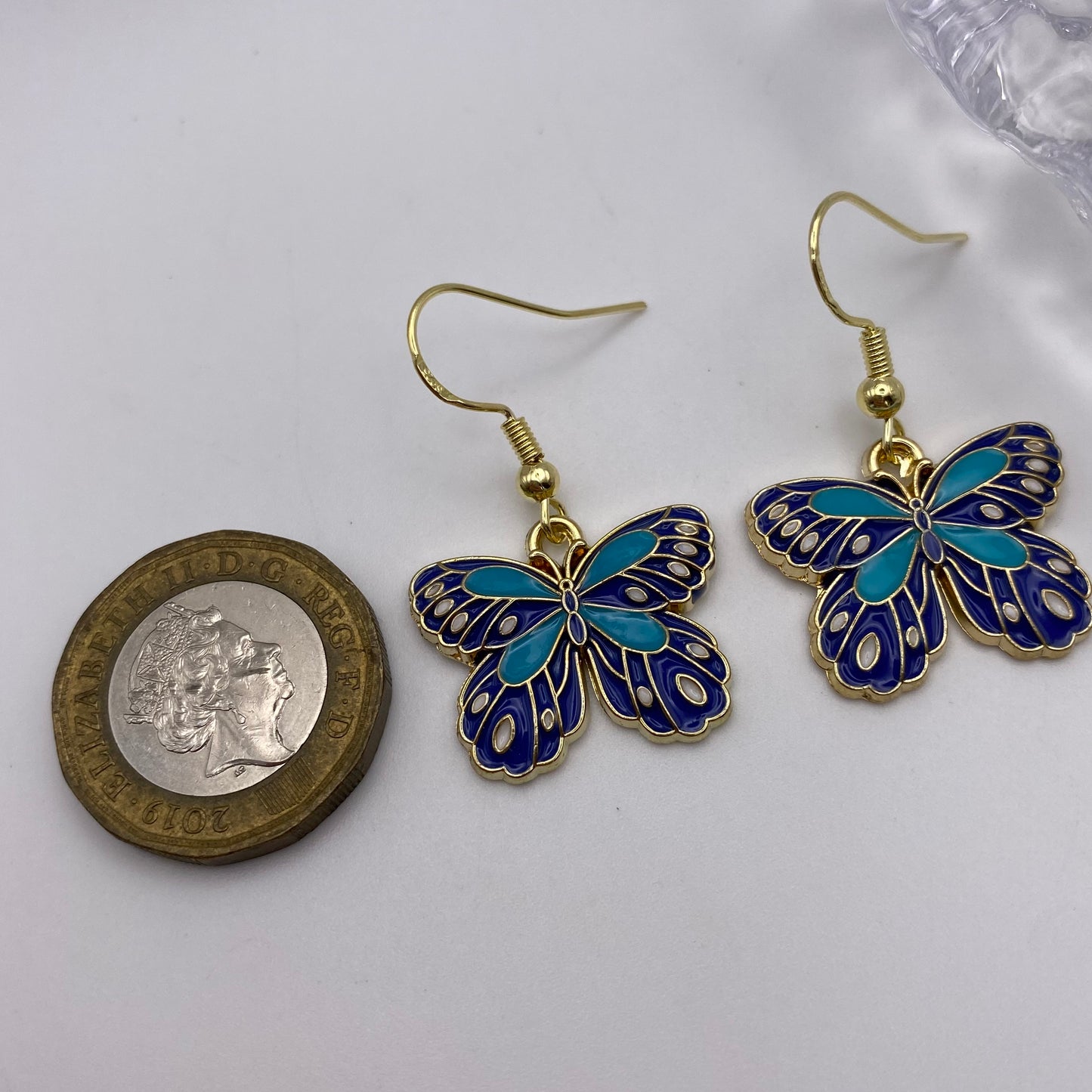 Blue Gold Butterfly Earrings