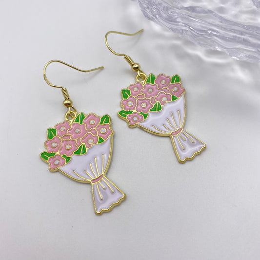 Pink Flower Bouquet Earrings