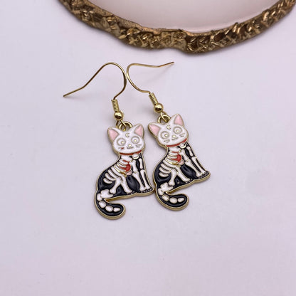 Skeleton Cat Earrings