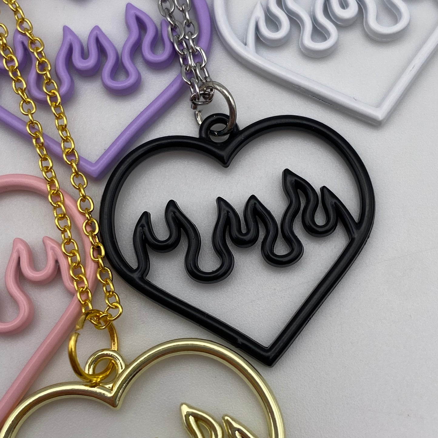 Flame Heart Heart Necklaces