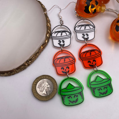 Trick or Treat Pumpkin Bucket Dangle Earrings