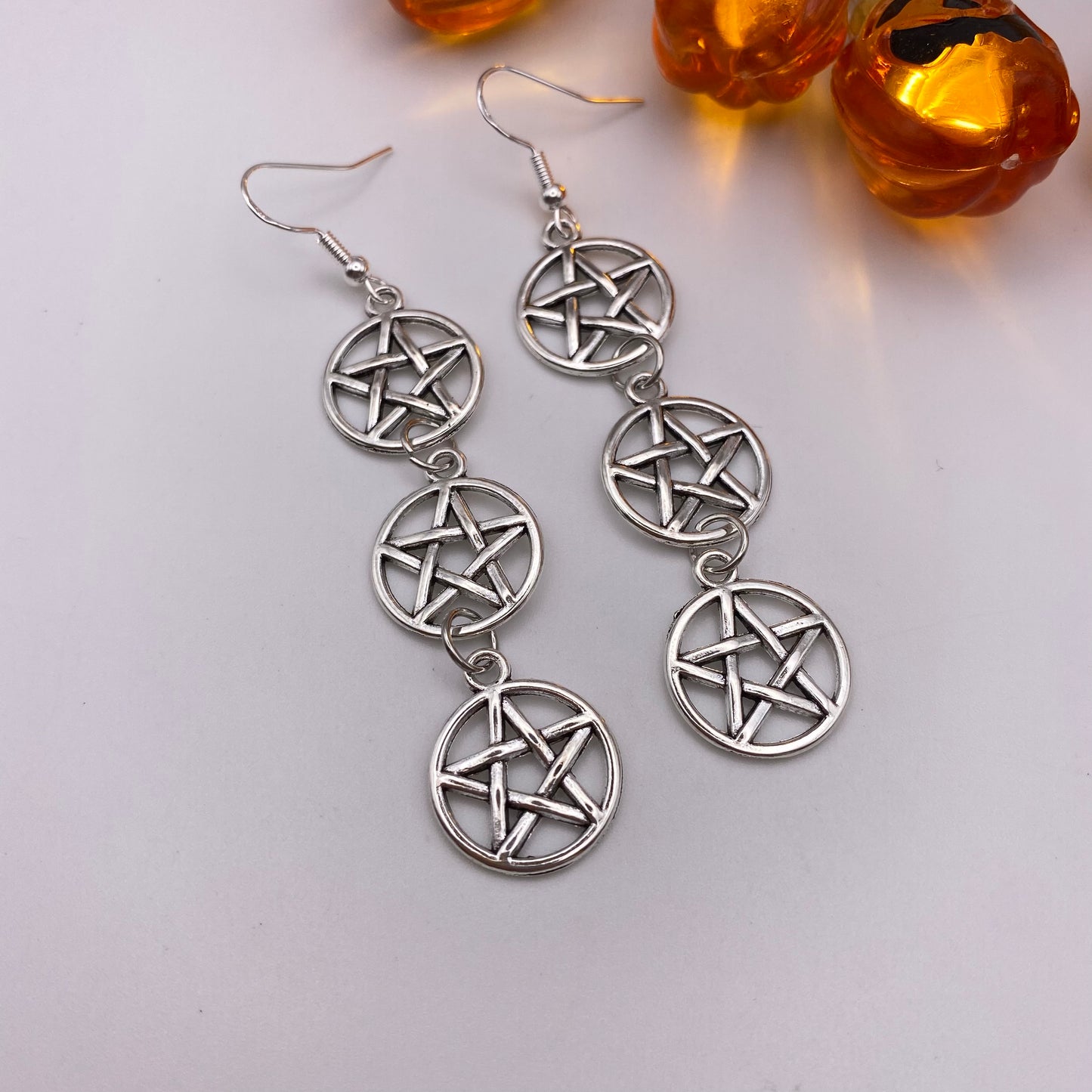 Triple Pentagram Dangle Earrings