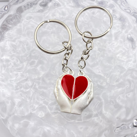 Hands Holding Heart Matching Magnetic Keyrings