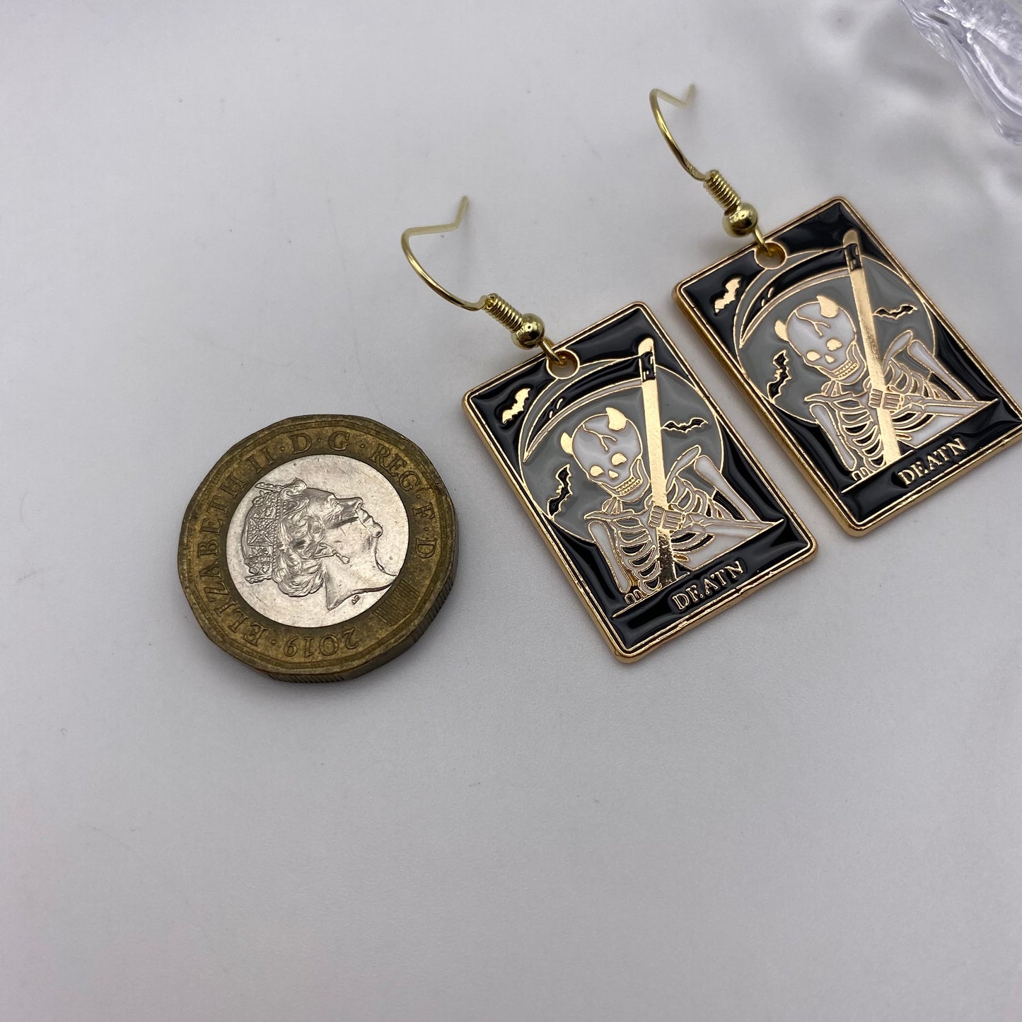 Gold Death Tarot Card Earrings