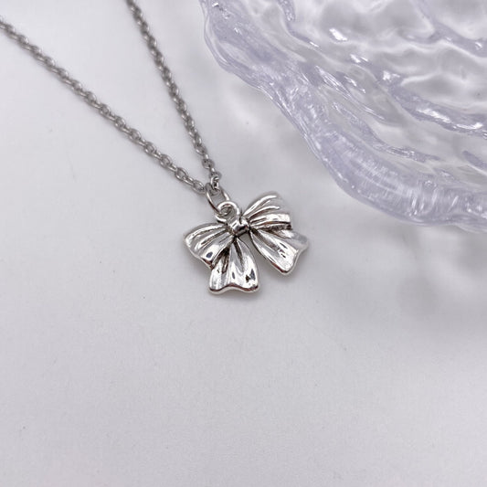 Silver Ribbon Bow Necklace