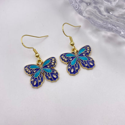 Blue Gold Butterfly Earrings