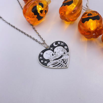 Kissing Skeleton Heart Necklace