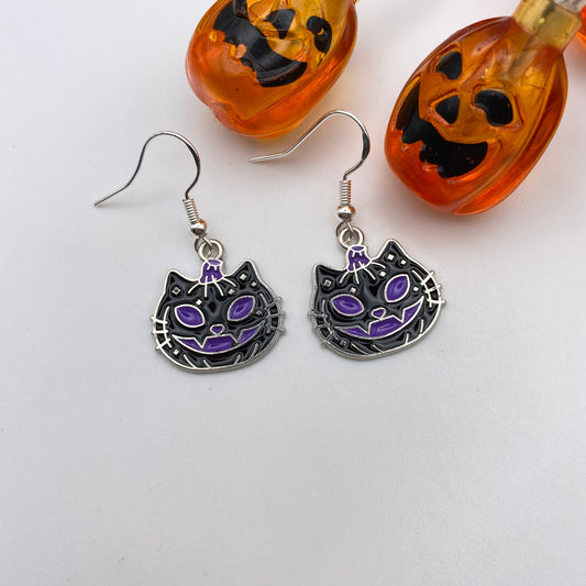 Black Pumpkin Cat Earrings
