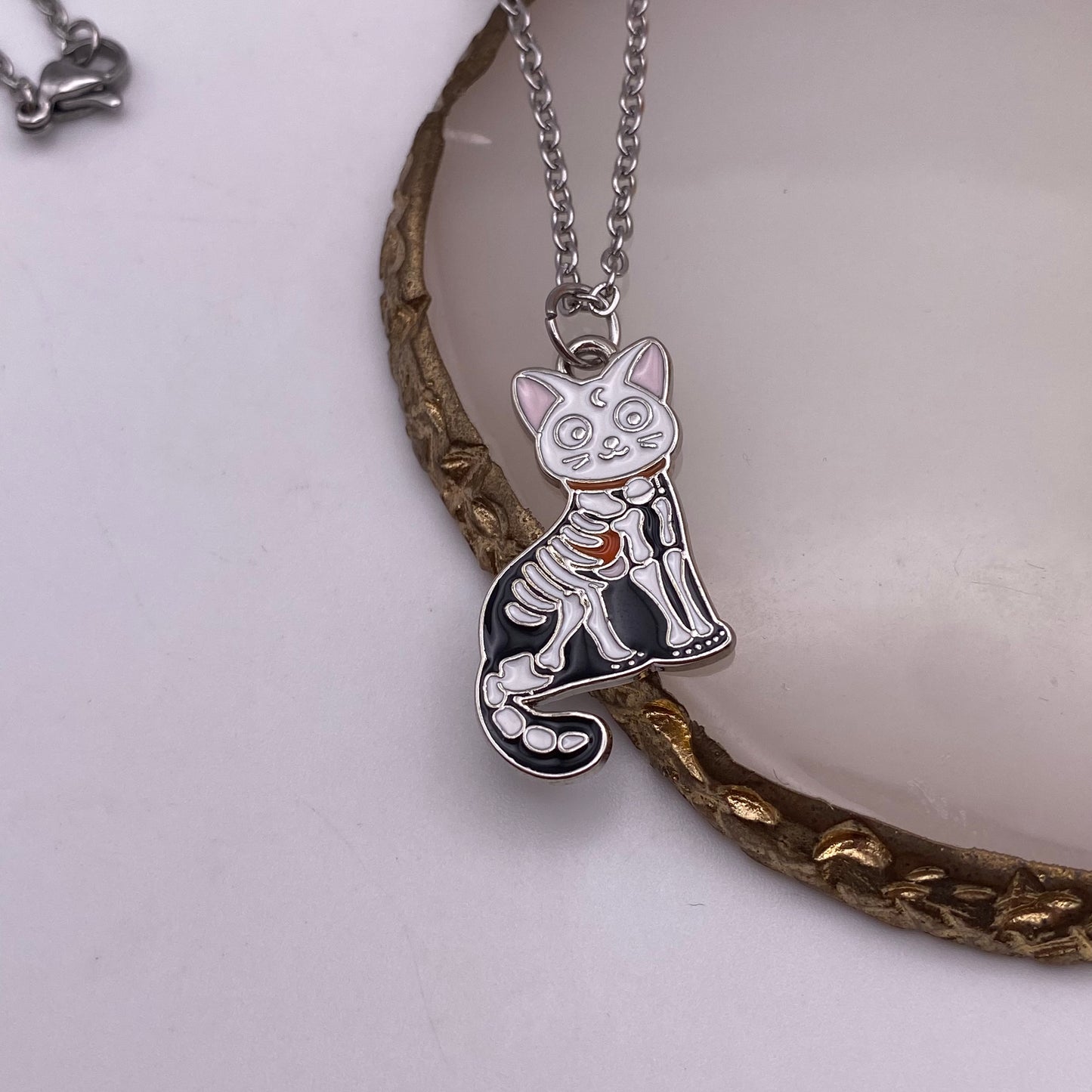 Skeleton Cat Gold Necklace