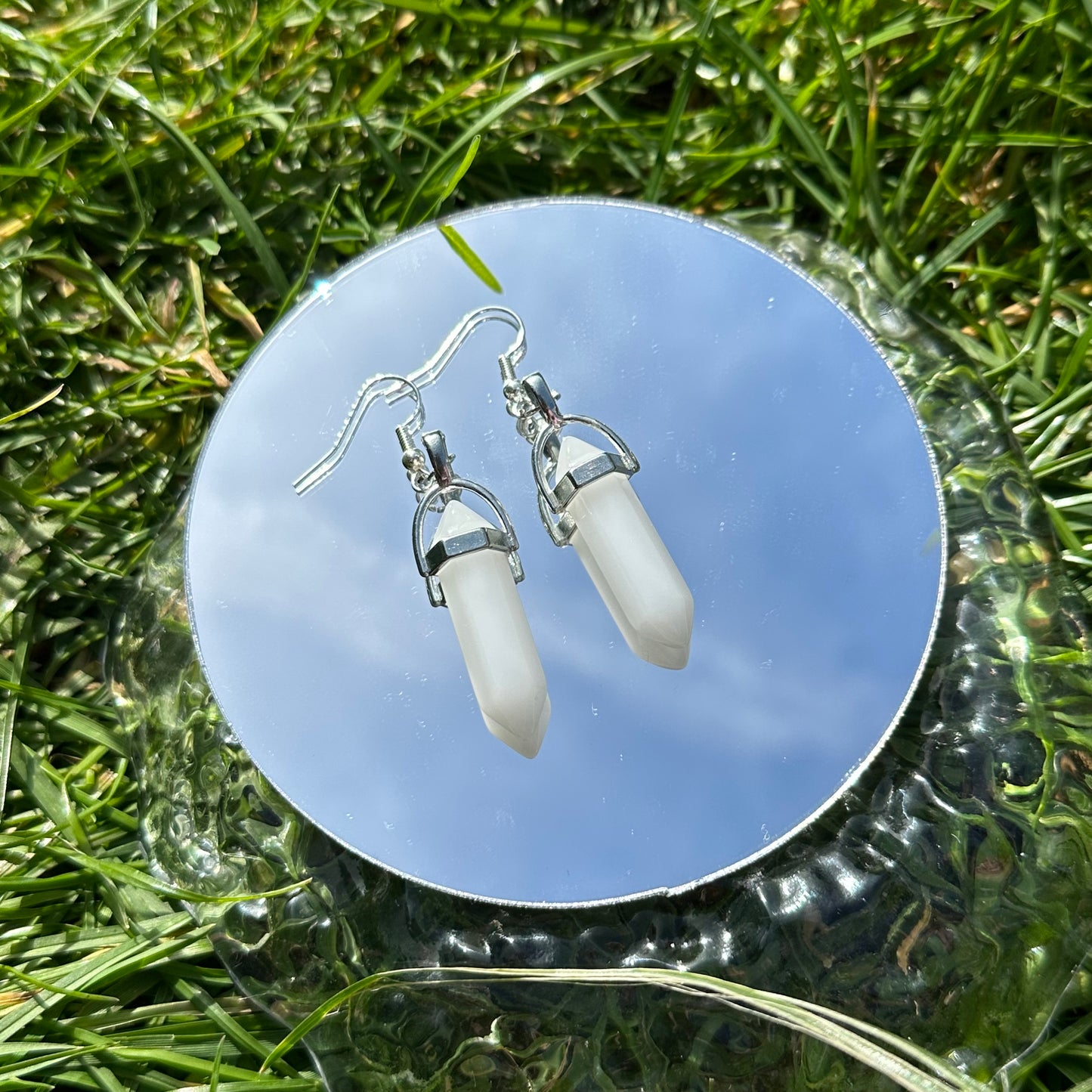 White Quartz Crystal Pendant Earrings