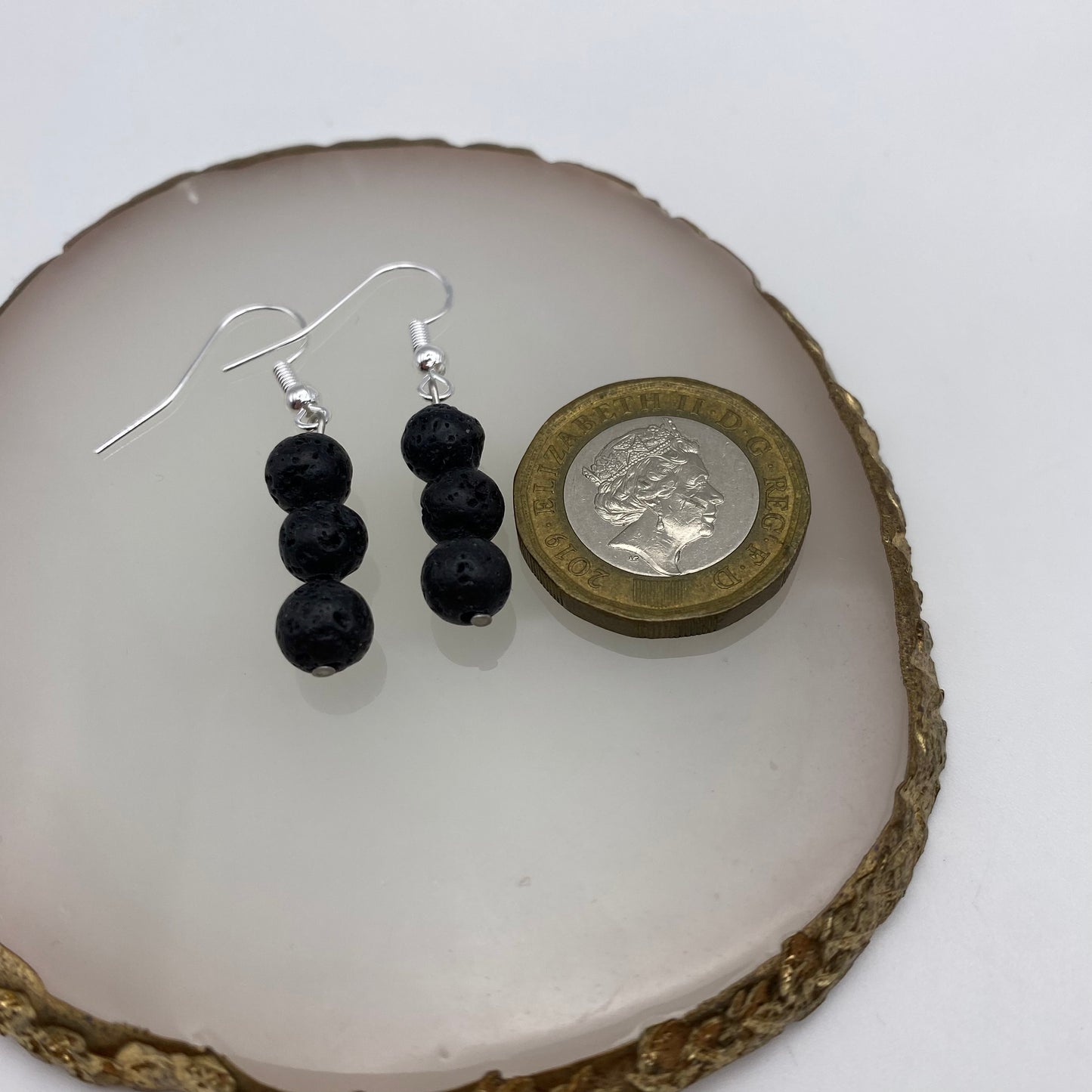Round Black Lava Crystal Earrings