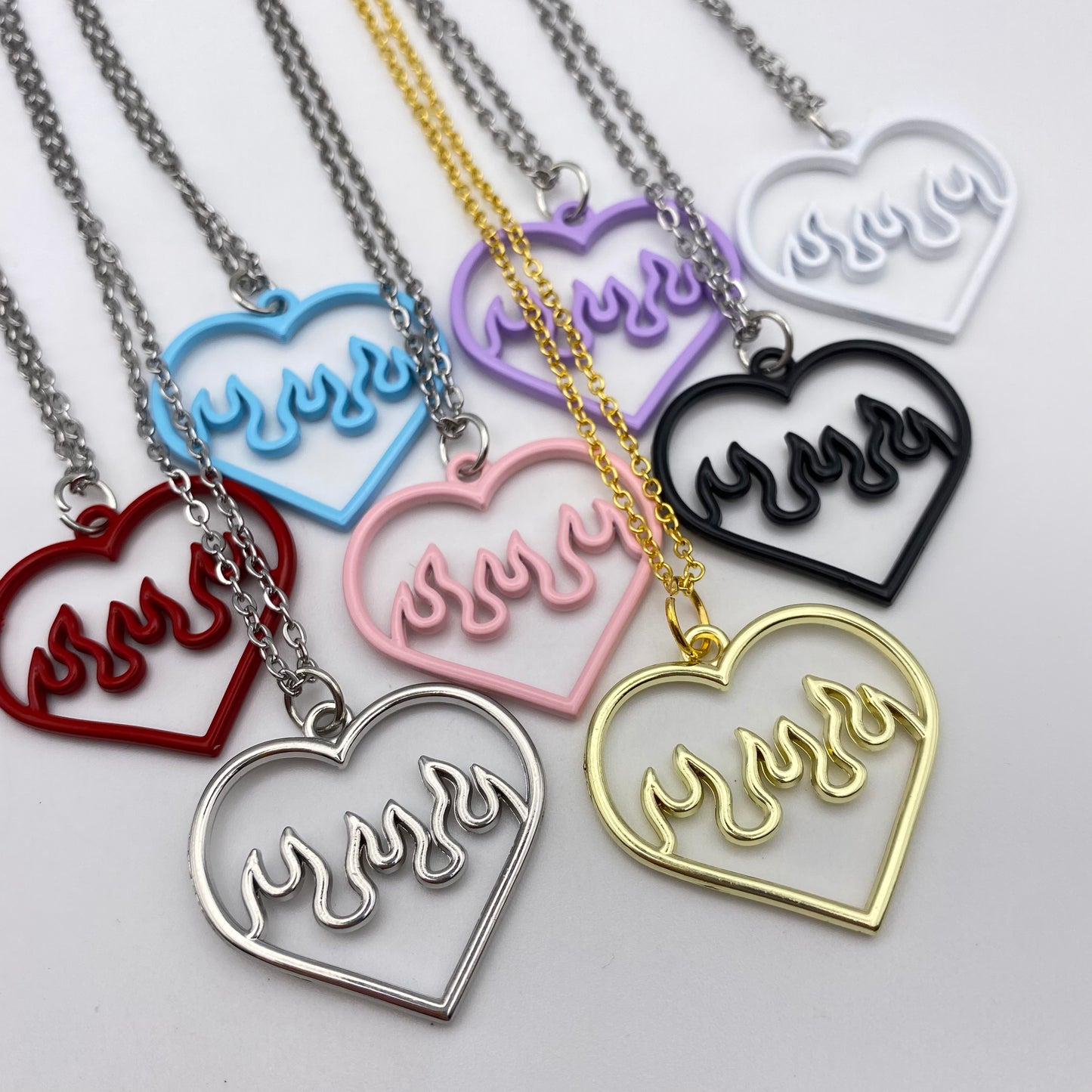 Flame Heart Heart Necklaces