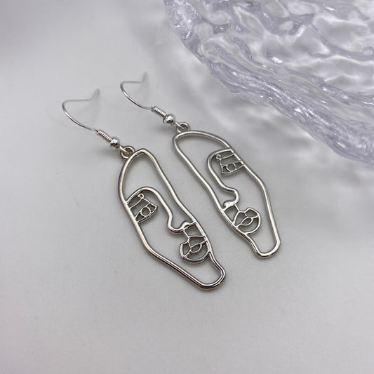 Silver Abstract Half Face Earrings