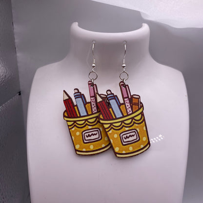 Wooden Pencil Pot Earrings