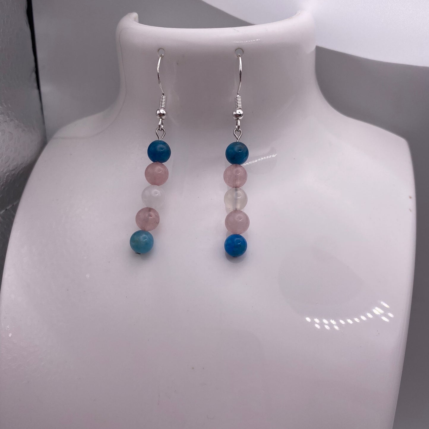 Round Blue, White and Pink Crystal Earrings