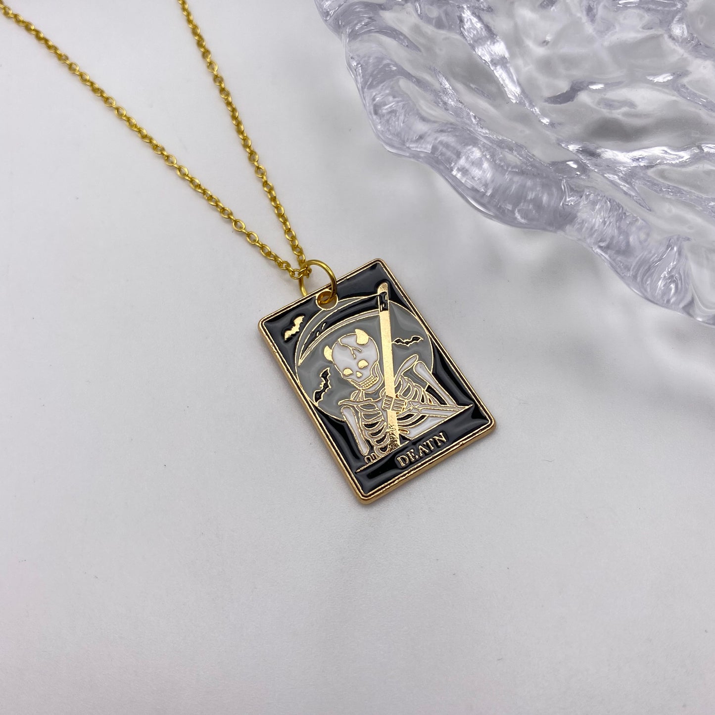 Gold Death Tarot Card Necklace