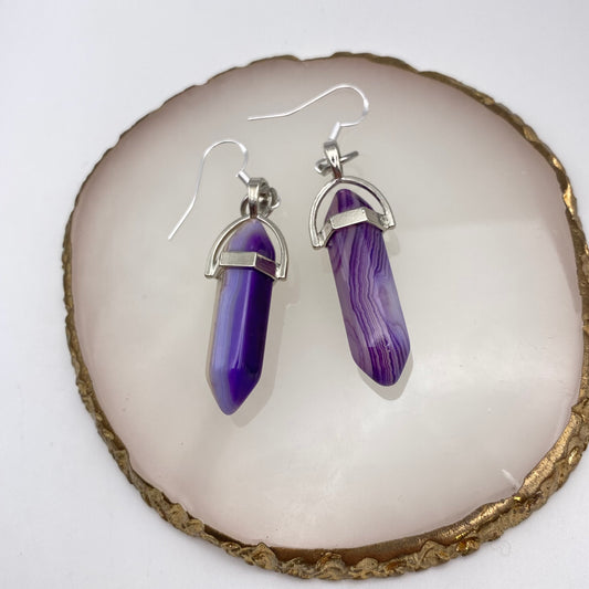 Purple Agate Crystal Pendant Earrings