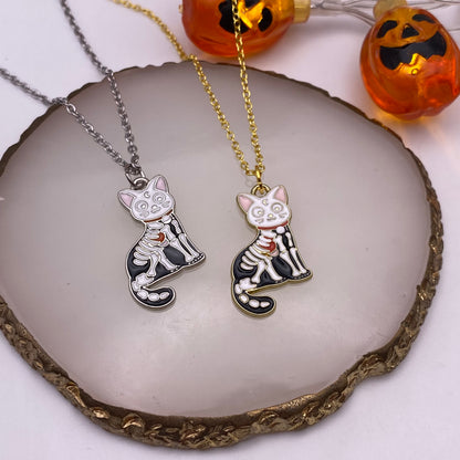 Skeleton Cat Gold Necklace