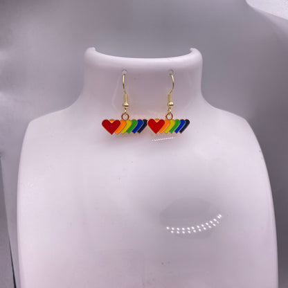 Rainbow Hearts Line Earrings