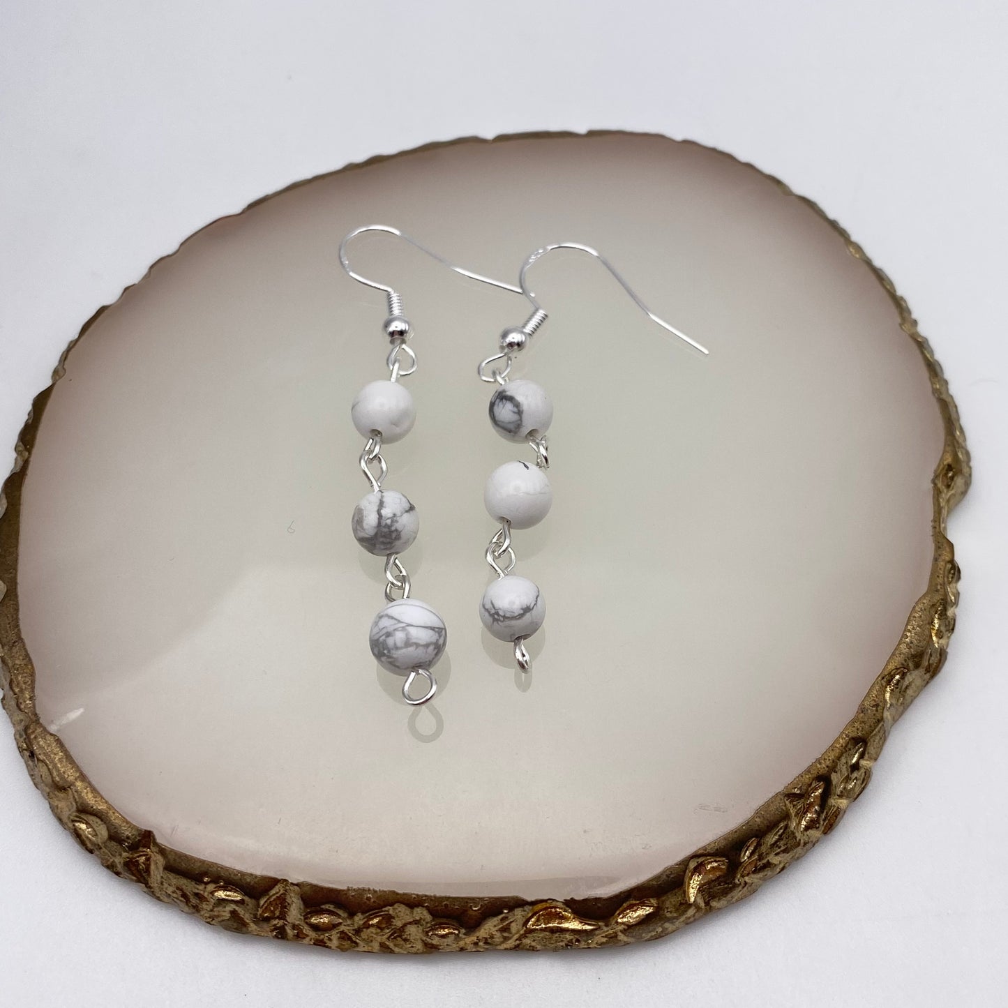 Dangly Round Howlite Crystal Earrings