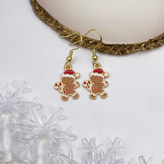 Gold Gingerbread Man Earrings