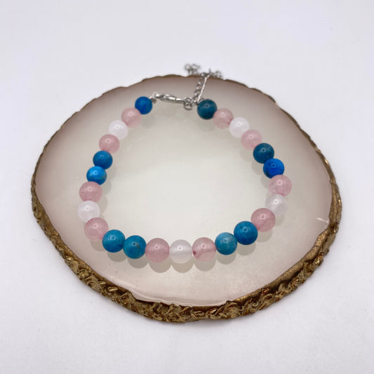 Round Blue, White and Pink Crystal Bracelet