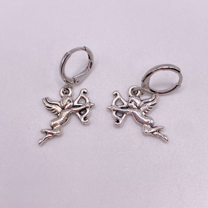 Small Silver Cherub Huggie Hoop Earrings