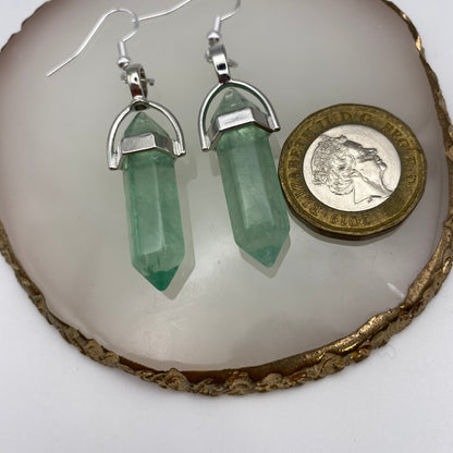 Green Fluorite Crystal Pendant Earrings