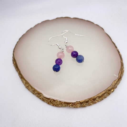 Round Blue, Purple and Pink Crystal Earrings