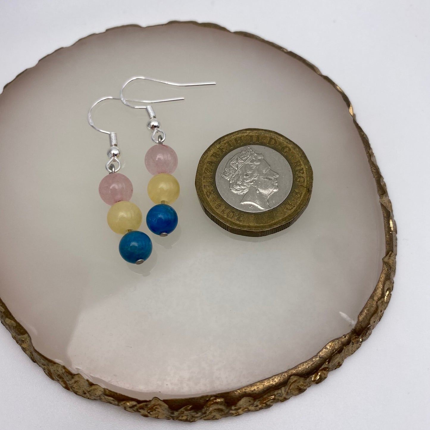 Round Pink, Yellow and Blue Crystal Earrings