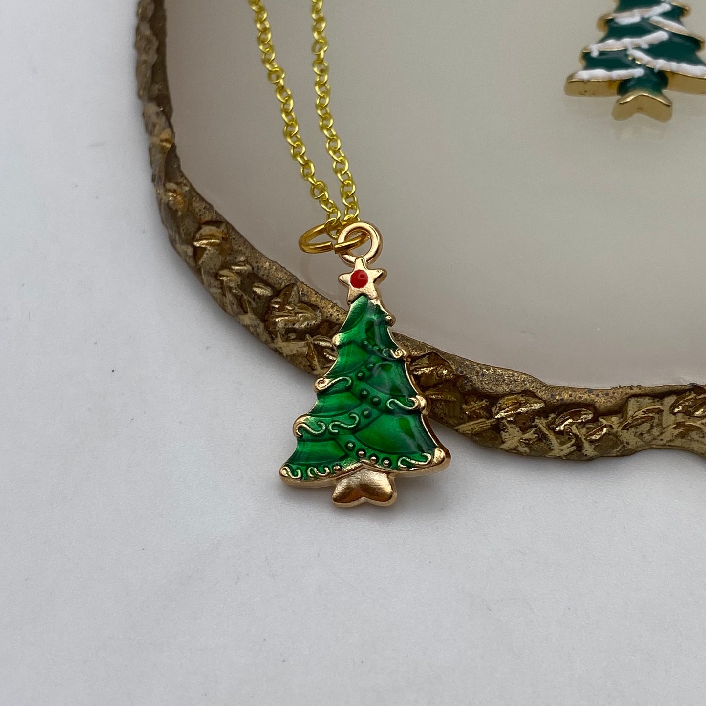 Green Christmas Tree Necklace