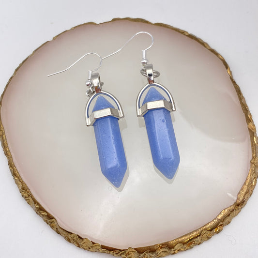 Blue Chalcedony Crystal Pendant Earrings