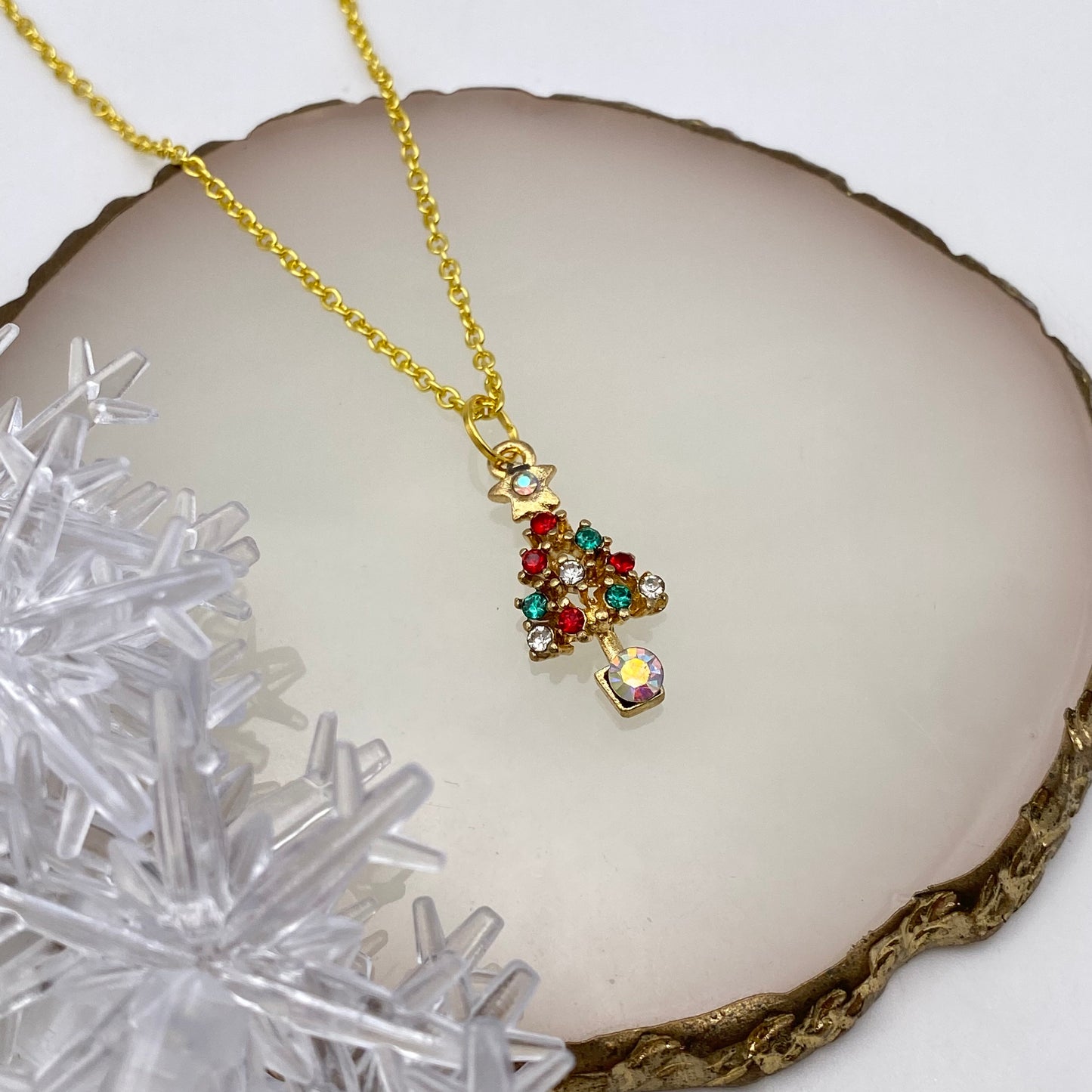 Gold Christmas Tree Necklace