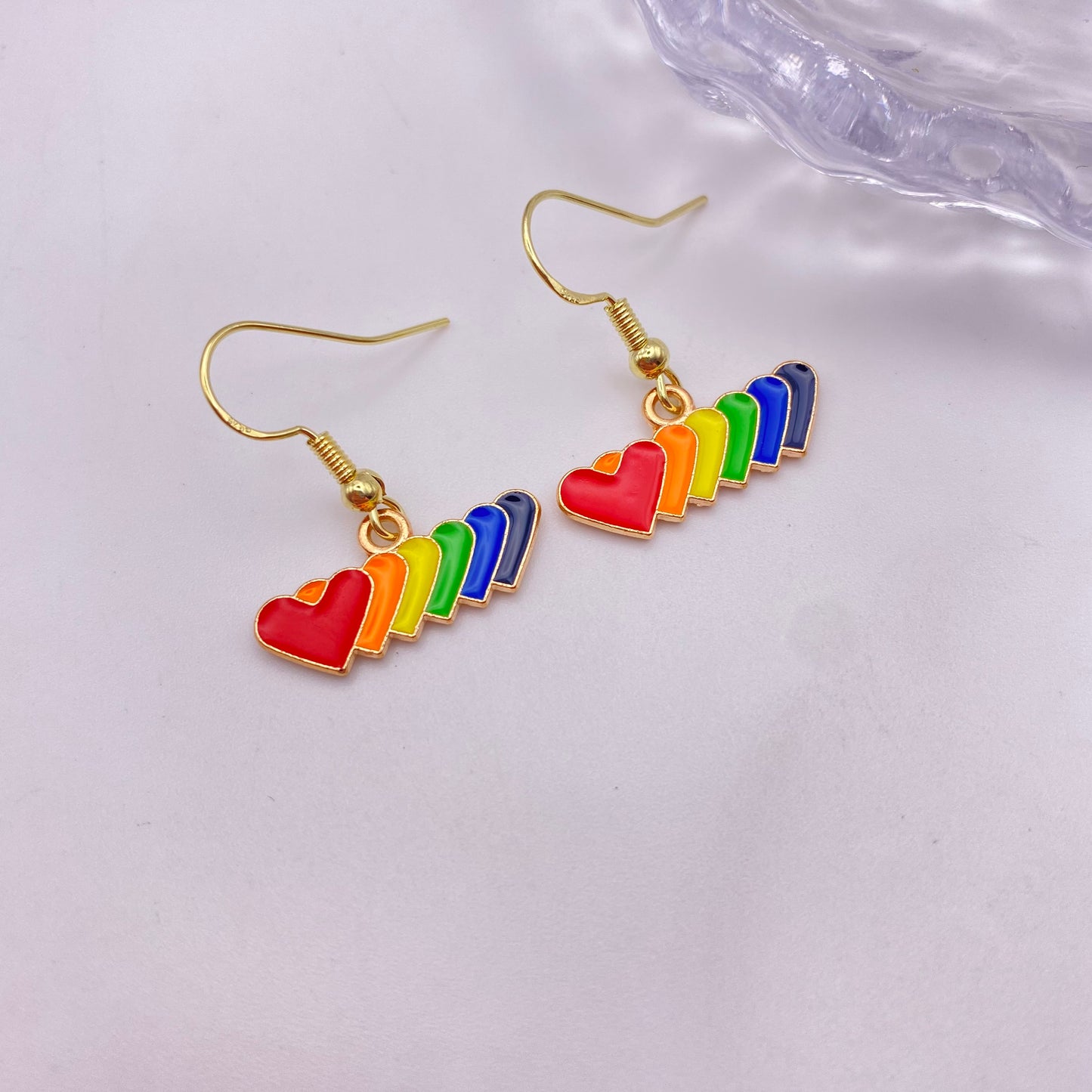 Rainbow Hearts Line Earrings