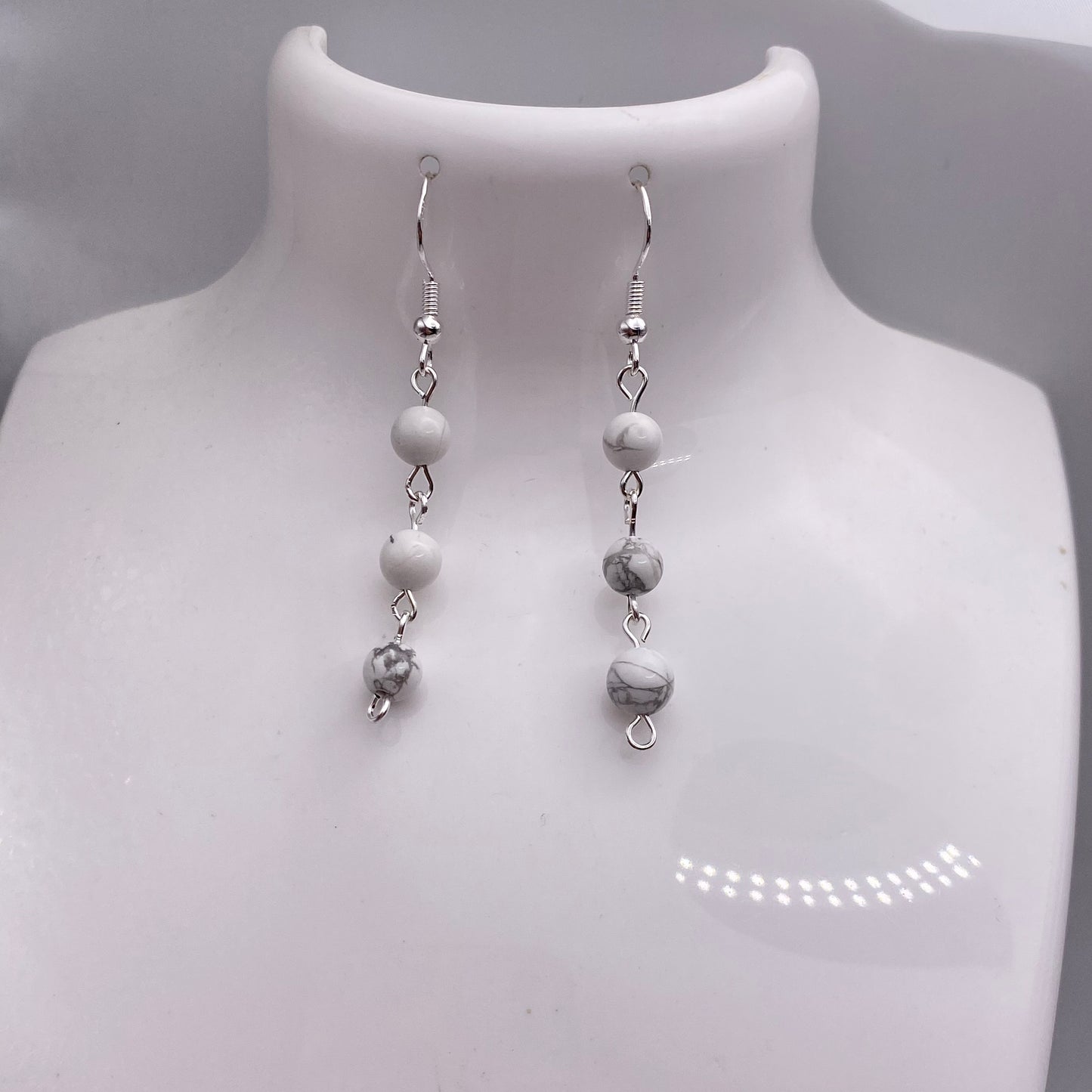 Dangly Round Howlite Crystal Earrings