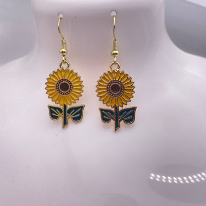 Gold Sunflower Earrings