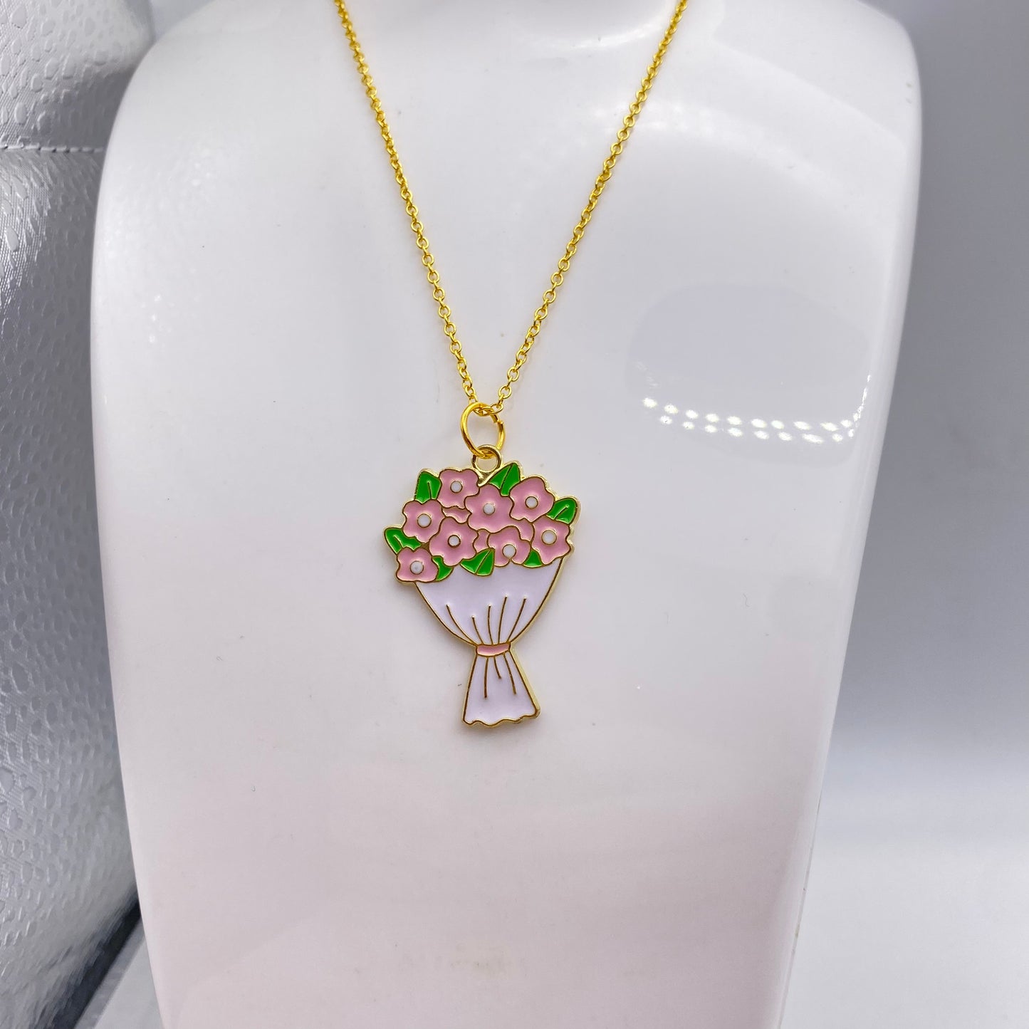 Pink Flower Bouquet Necklace