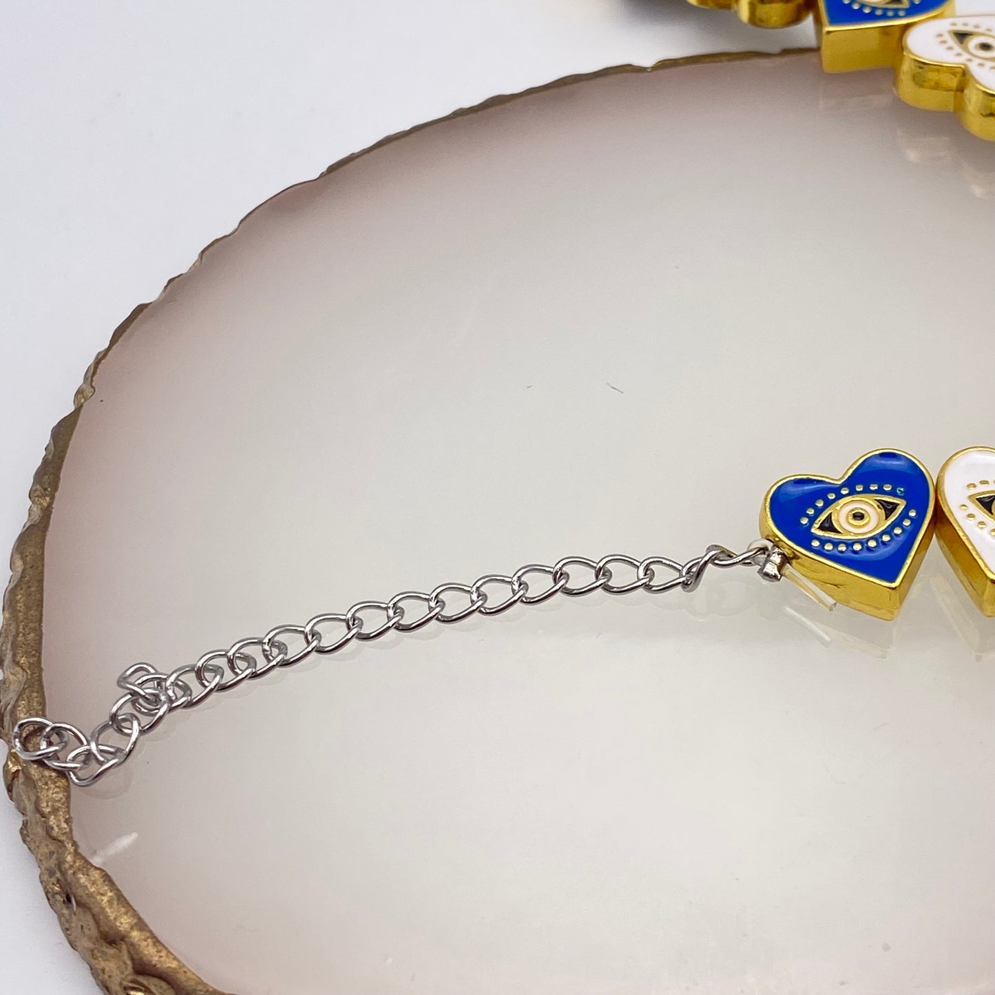 Gold Blue and White Evil Eye Bracelet