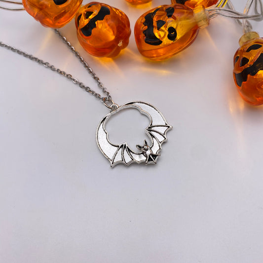 Silver Round Bat Necklace