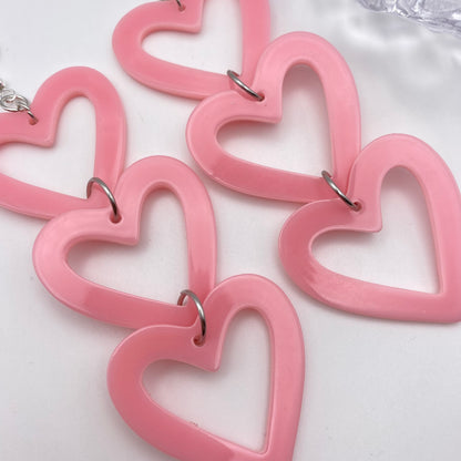 Light Pink Dangly Triple Heart Earrings
