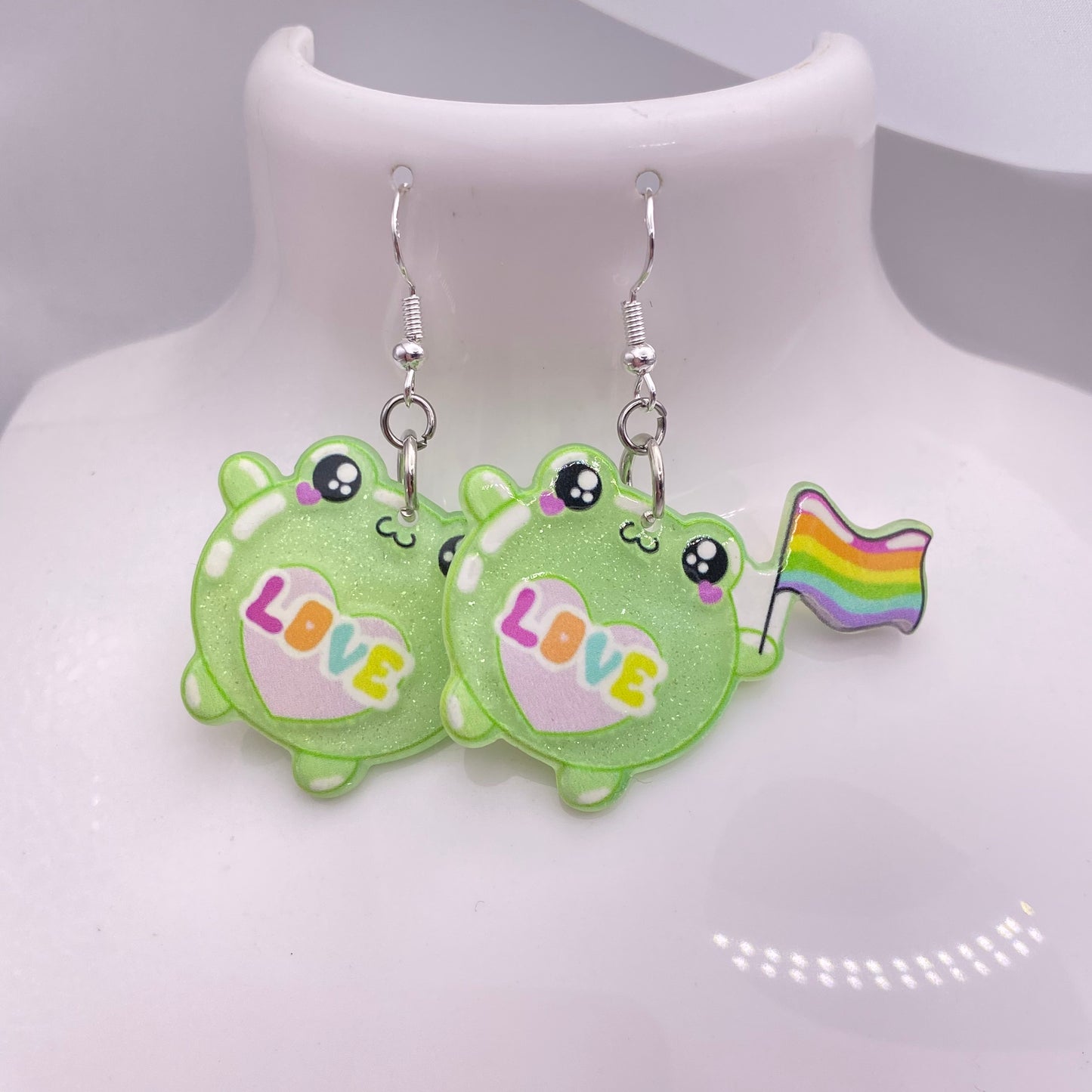 Supportive Rainbow Frog Earrings