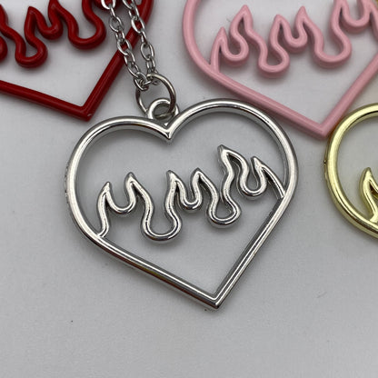 Flame Heart Heart Necklaces