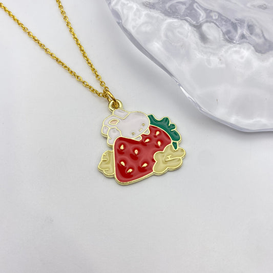 Strawberry Bunny Rabbit Necklace