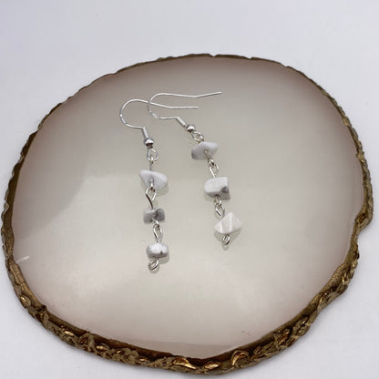 Dangly White Howlite Crystal Earrings