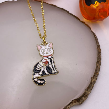 Skeleton Cat Gold Necklace