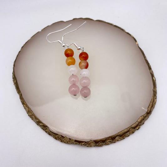 Round Orange, White and Pink/ Purple Crystal Earrings