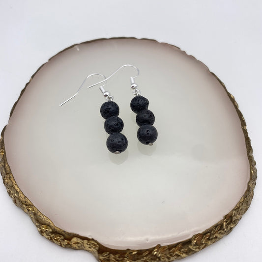 Round Black Lava Crystal Earrings