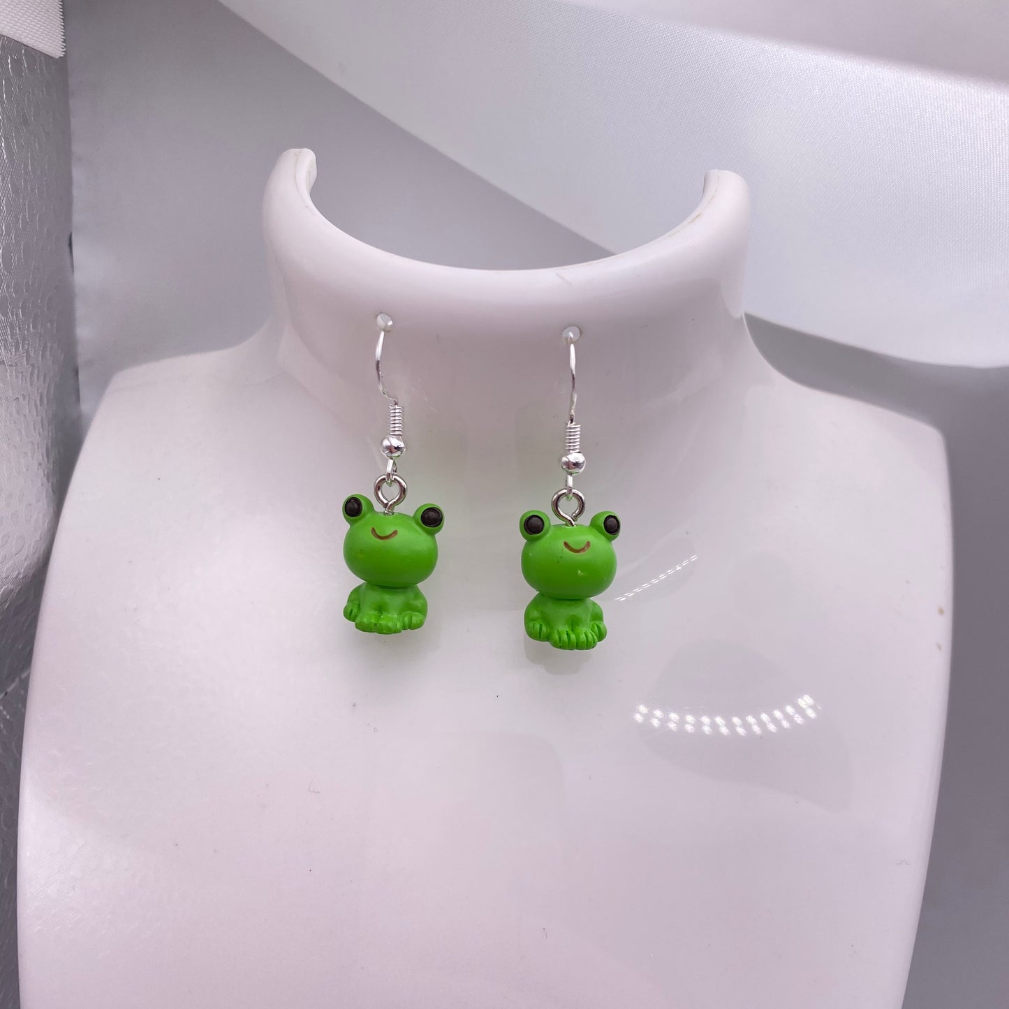 Small Green Frog Earrings