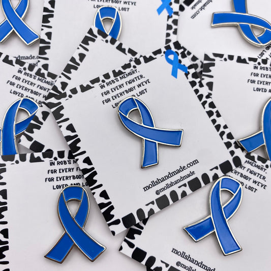 Blue Bowel Cancer Awareness Ribbon Badge Pin