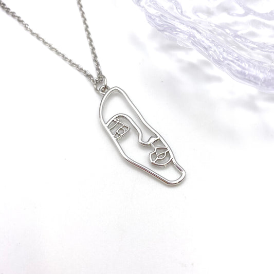 Silver Abstract Half Face Necklace